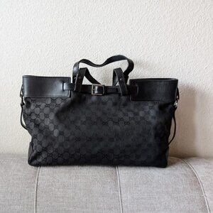 GUCCI GG Canvas Leather-Trimmed Tote